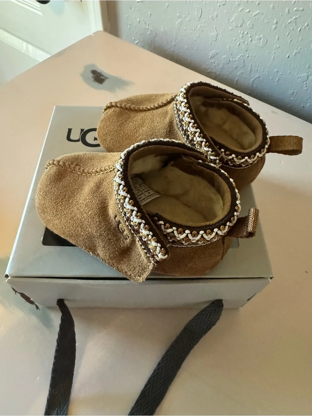 UGG Baby Chestnut Sheepskin Moccasin Booties/ slip-ons